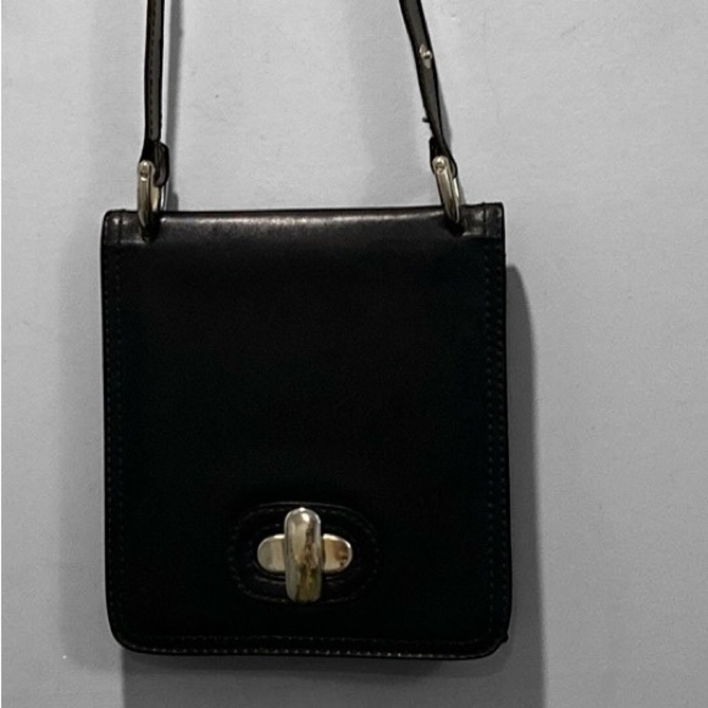 Italian Leather Black Square Shoulder Bag Silver Turnlock